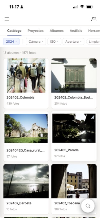 Catálogo de PhotoShelf en el móvil